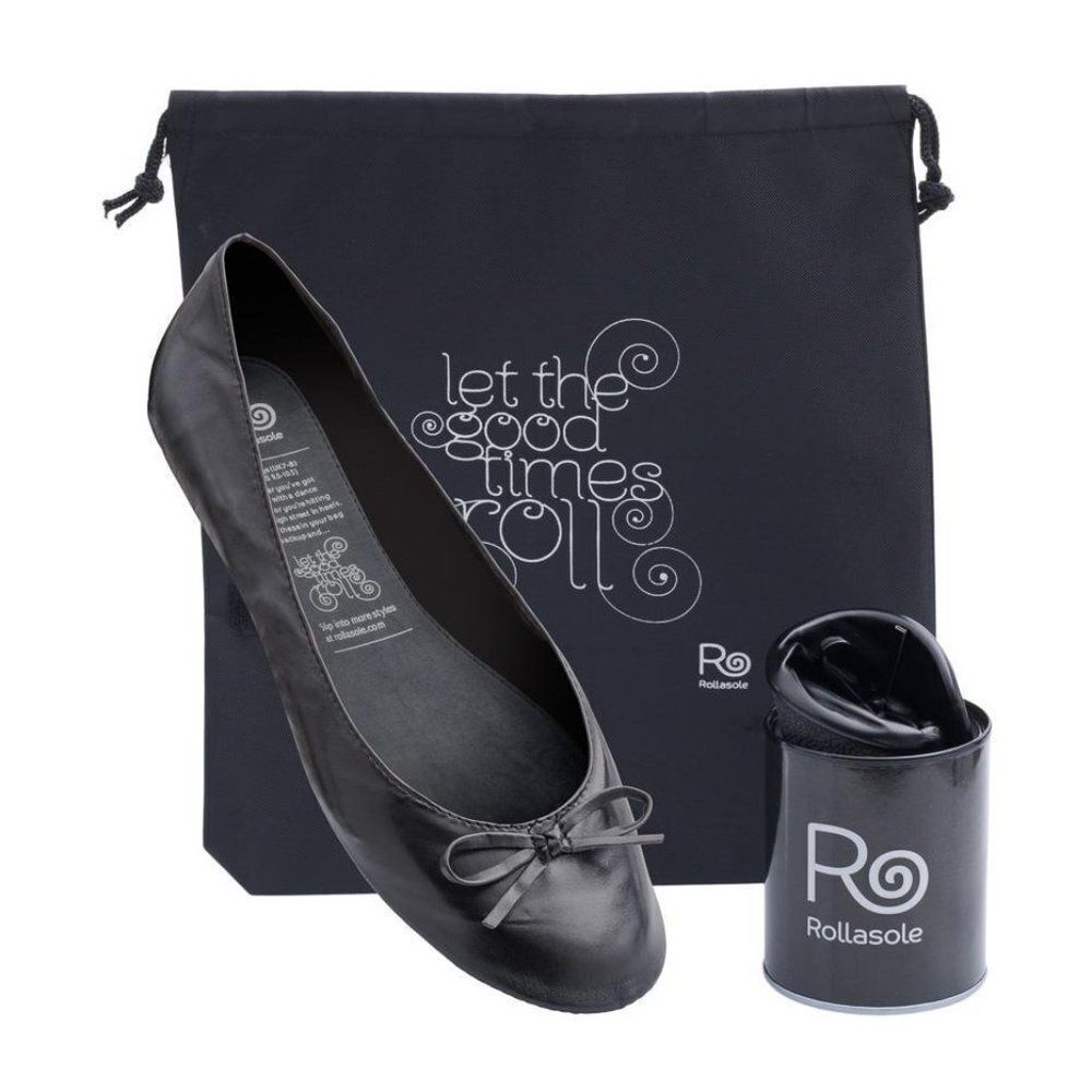 Black Slip On Roll Up Shoes Size L Rollasole Casual Comfy Slippers